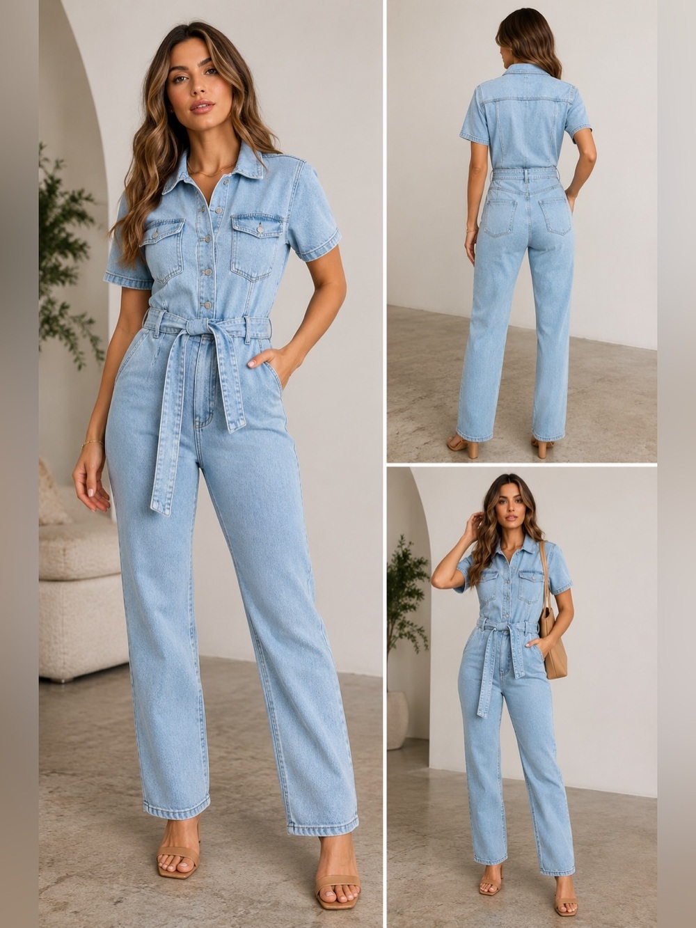 Light Blue Denim Utility Jumpsuit